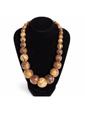 Vintage Large Wooden Bead Necklace Graduated Brown Statement Chunky 32”
